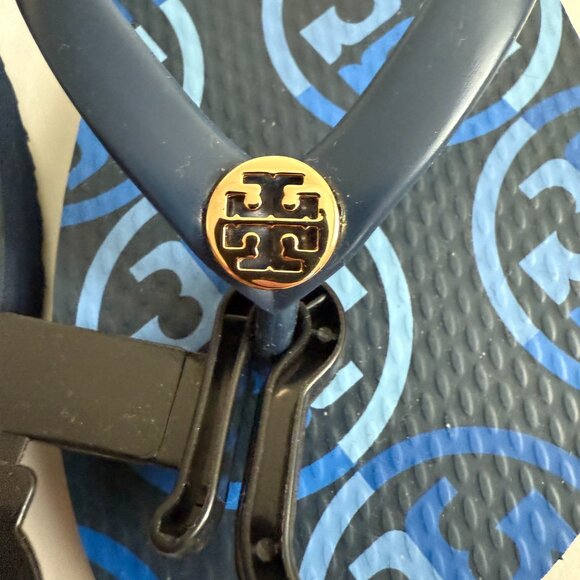 NWT Tory Burch Thin Flip Flop Mixed Logo Blue Sandals Size 5 Summer 10054-K20 - Picture 8 of 9